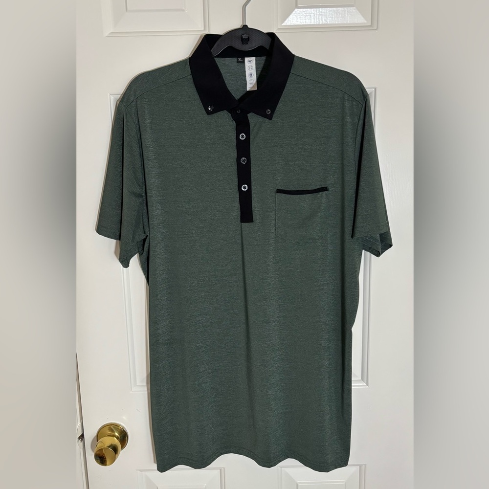 “State and Liberty” Men's Forest Green Polo with Black Contrast accents. (XL)